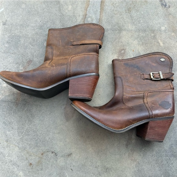 Harley Davidson Stacked Heel Short Brown Leather Boots 81462 size 9.5 - Picture 5 of 12